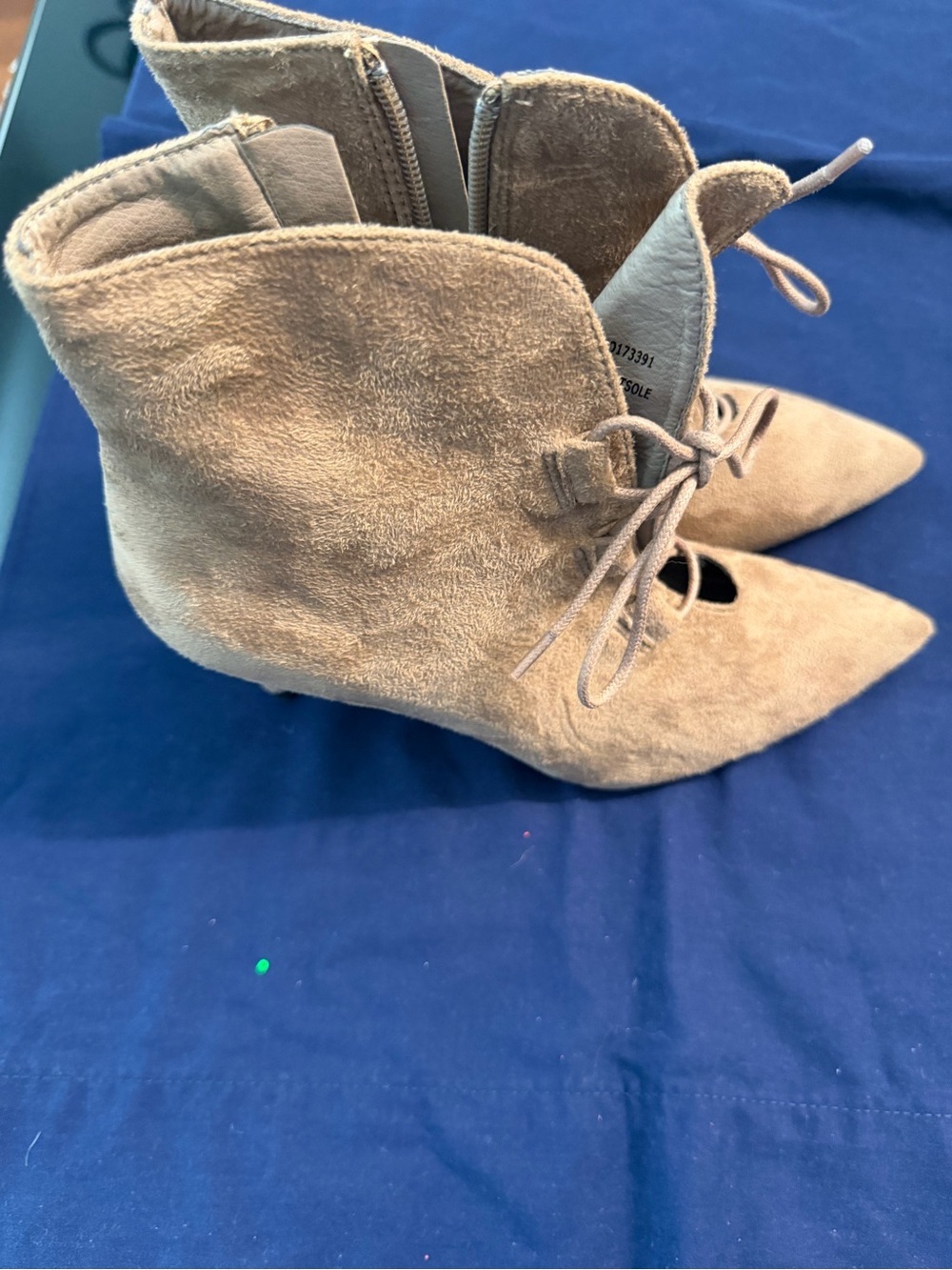 Women's Taupe Lace-Up Suede Pointed-Toe Ankle Boots - Picture 2 of 6